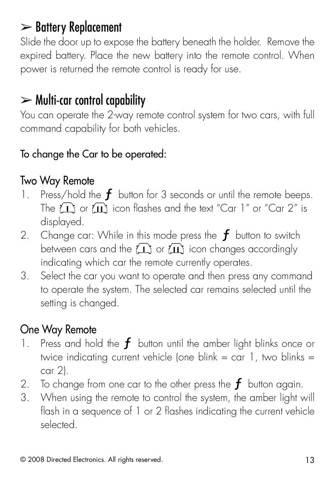 Viper 5901 manual Battery Replacement, Multi-car control capability, Two Way Remote, One Way Remote 