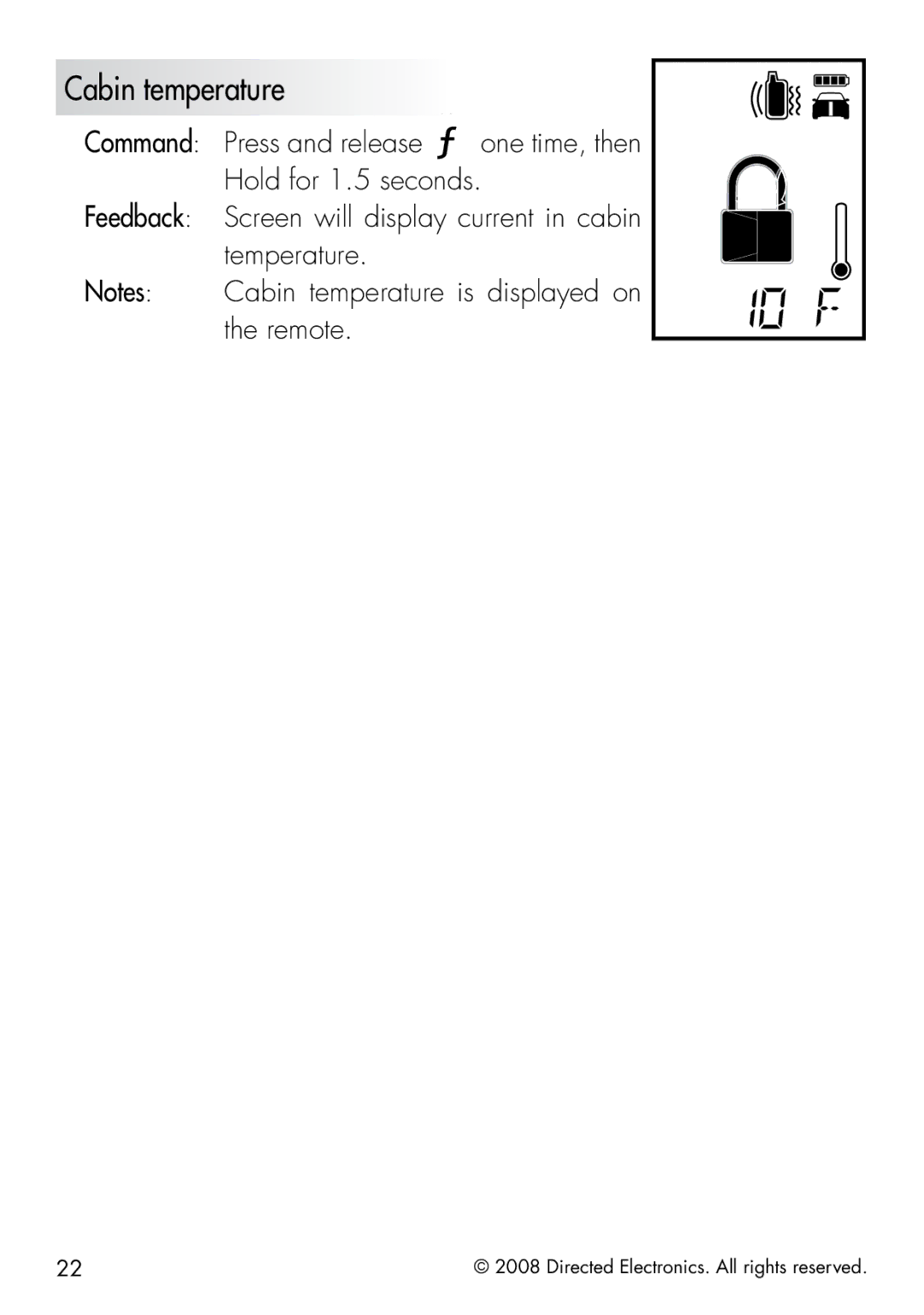 Viper 5901 manual Cabin temperature 