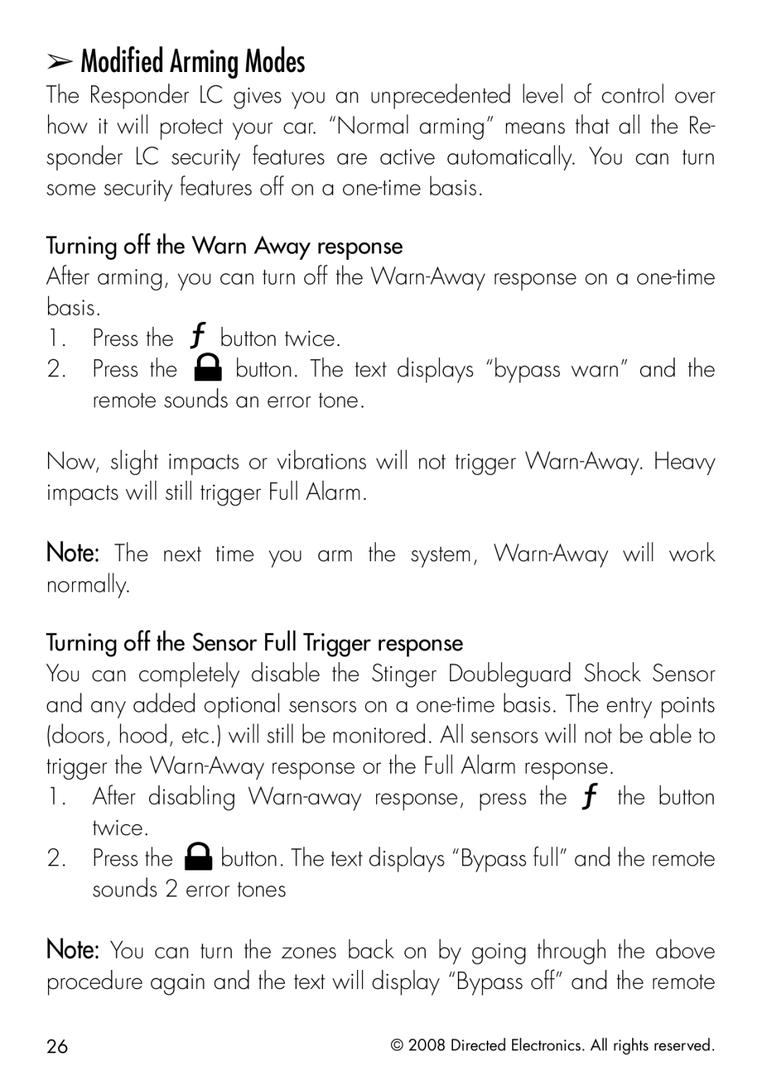 Viper 5901 manual Modified Arming Modes 