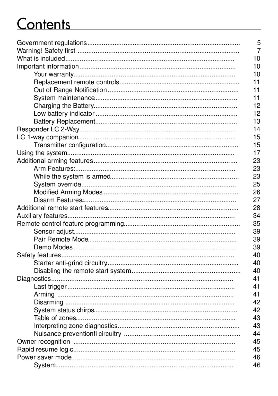 Viper 5901 manual Contents 