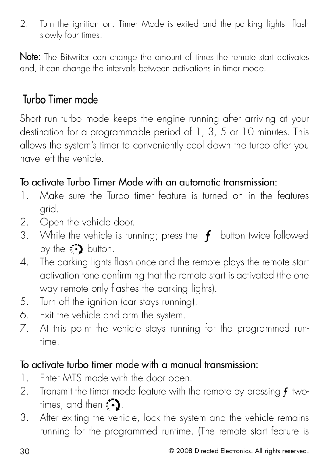 Viper 5901 manual Turbo Timer mode 