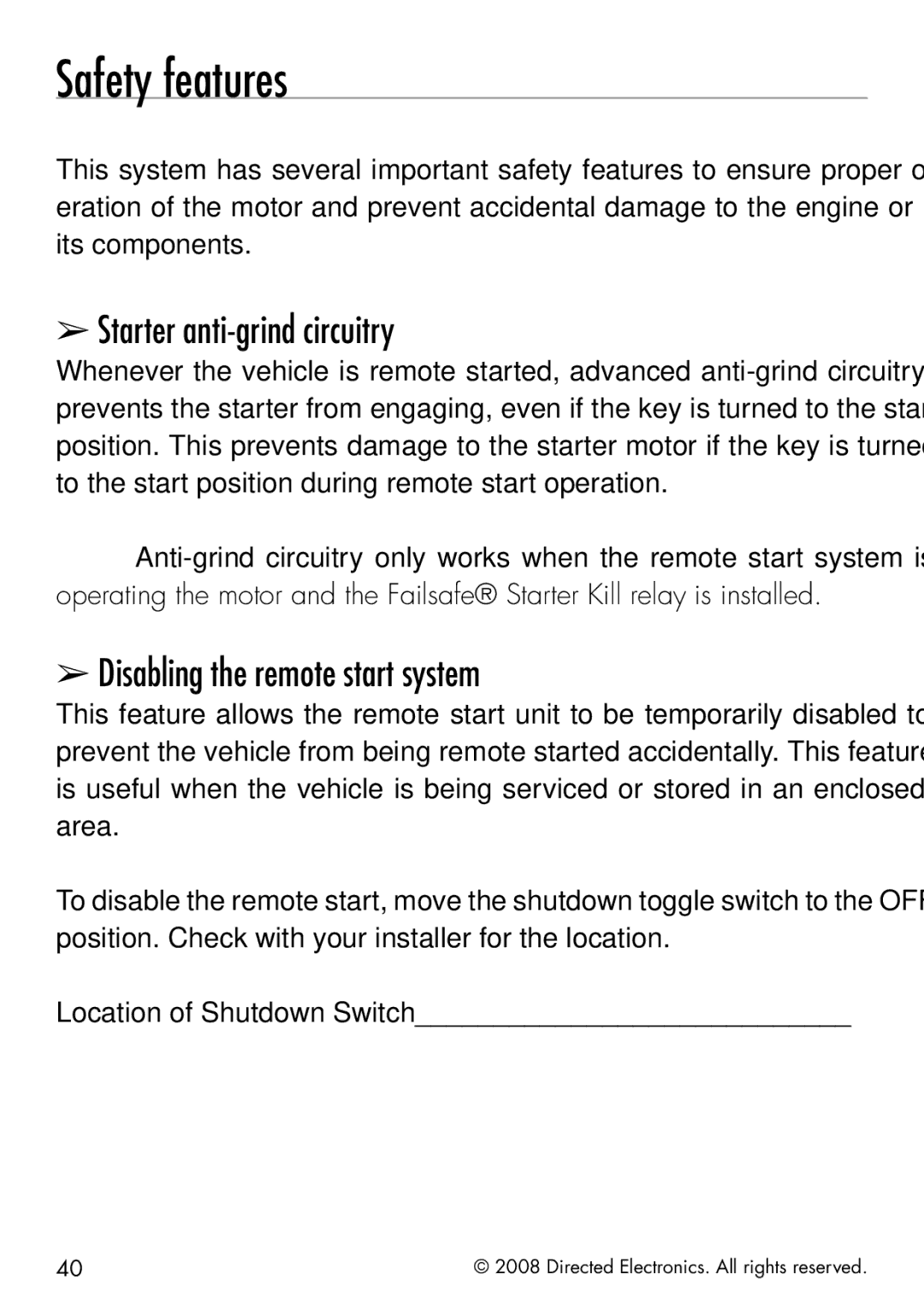 Viper 5901 manual Safety features, Starter anti-grind circuitry, Disabling the remote start system 