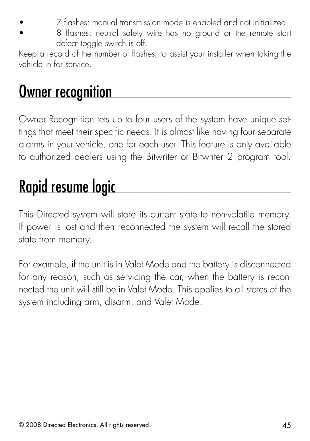 Viper 5901 manual Owner recognition, Rapid resume logic 