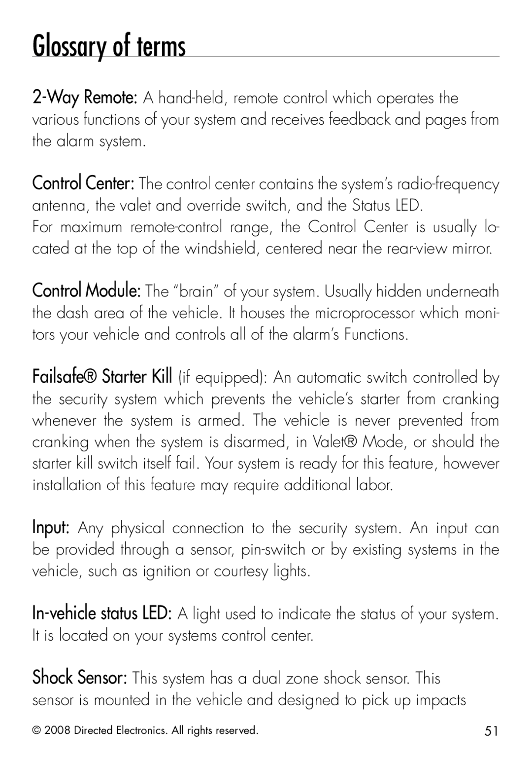 Viper 5901 manual Glossary of terms 