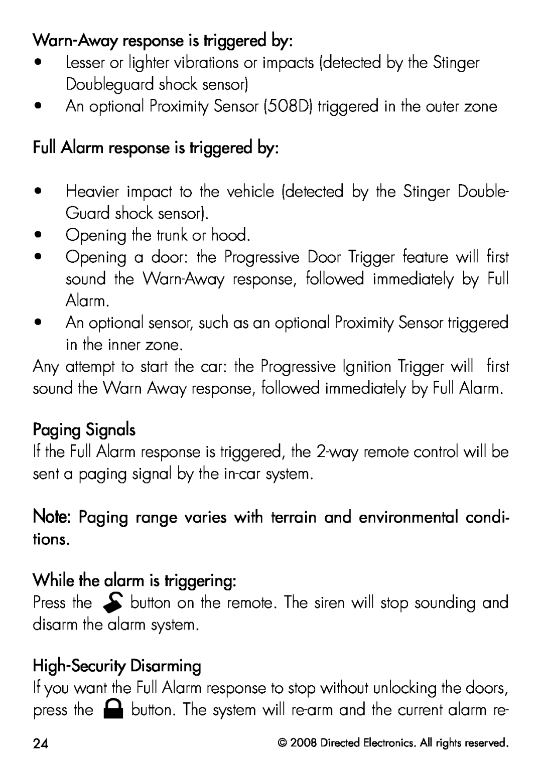 Viper 5901 manual Warn-Away response is triggered by 