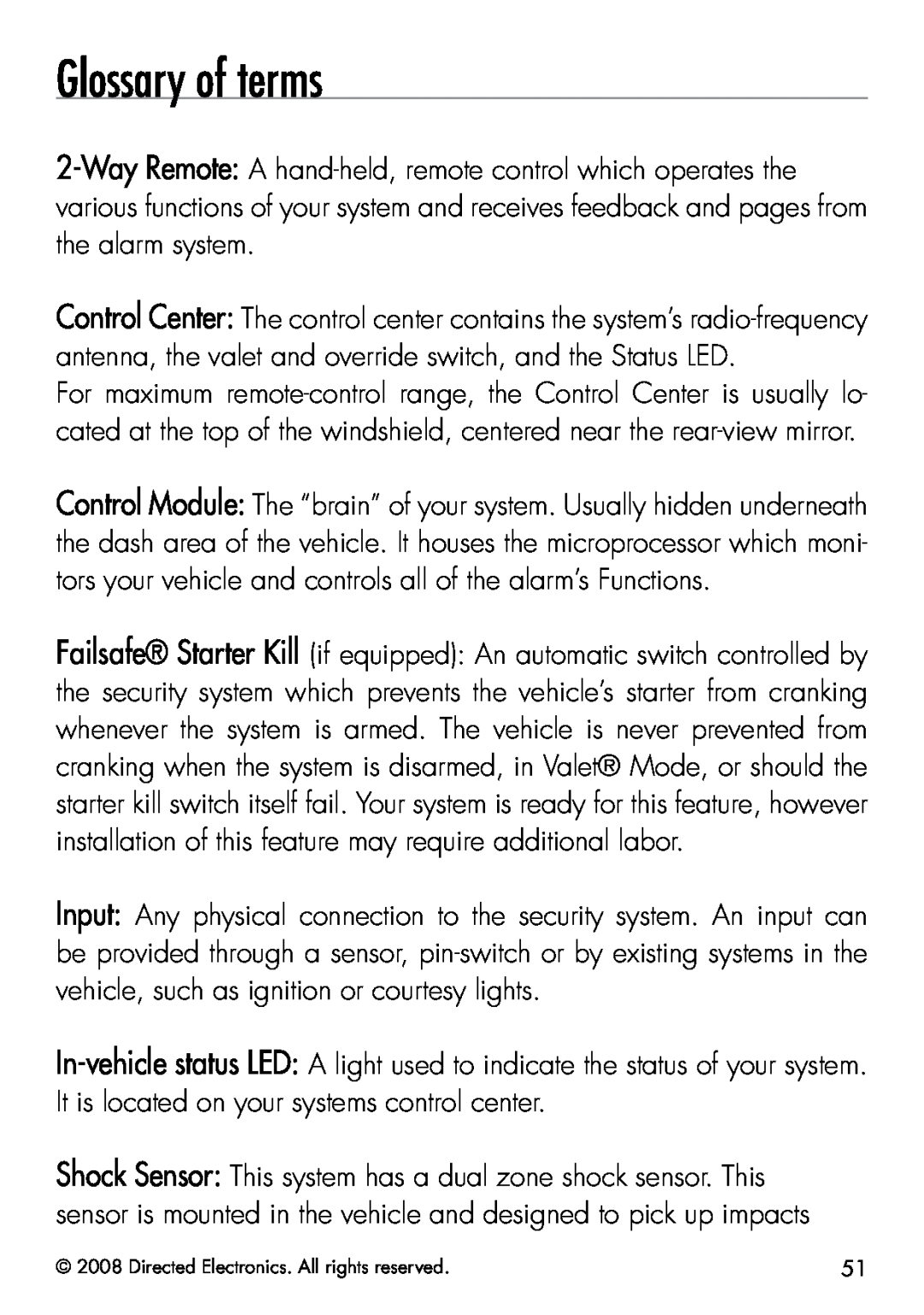 Viper 5901 manual Glossary of terms 