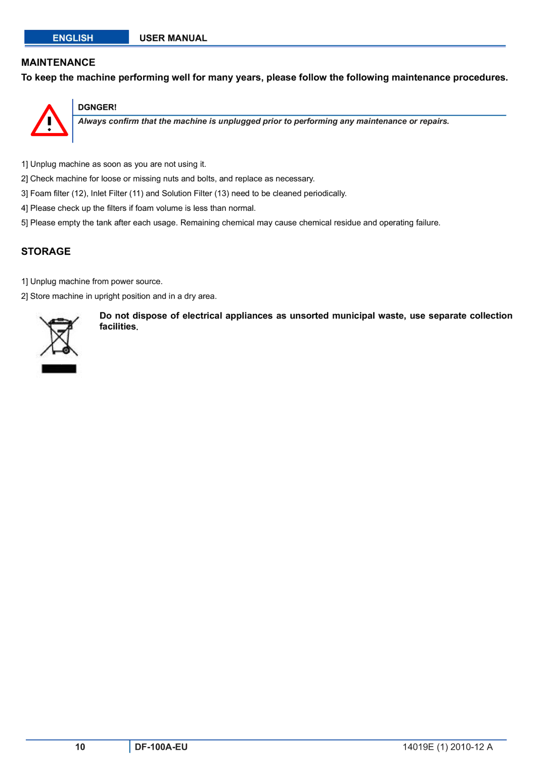 Viper DF-100A-EU user manual Maintenance 