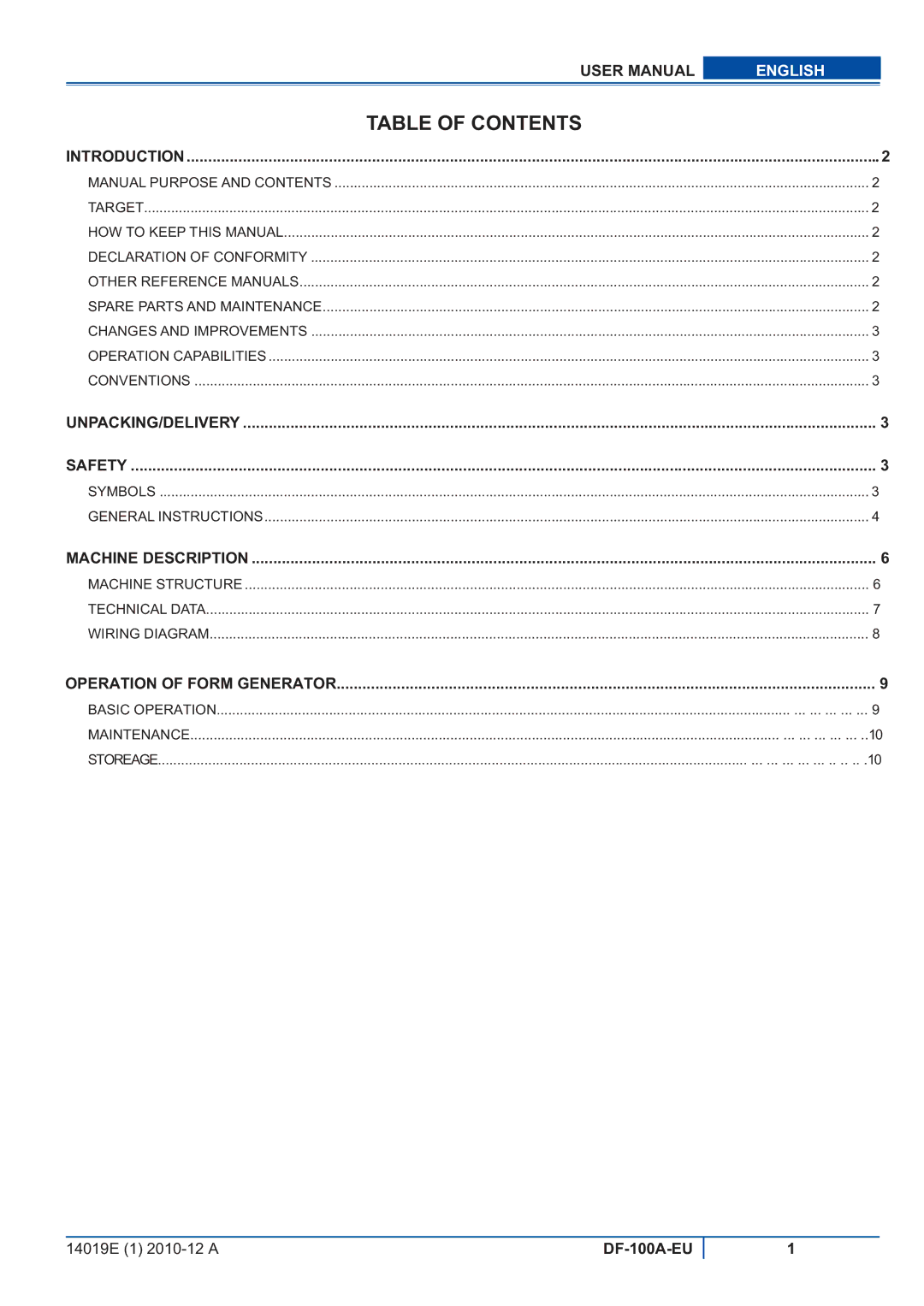 Viper DF-100A-EU user manual Table of Contents 