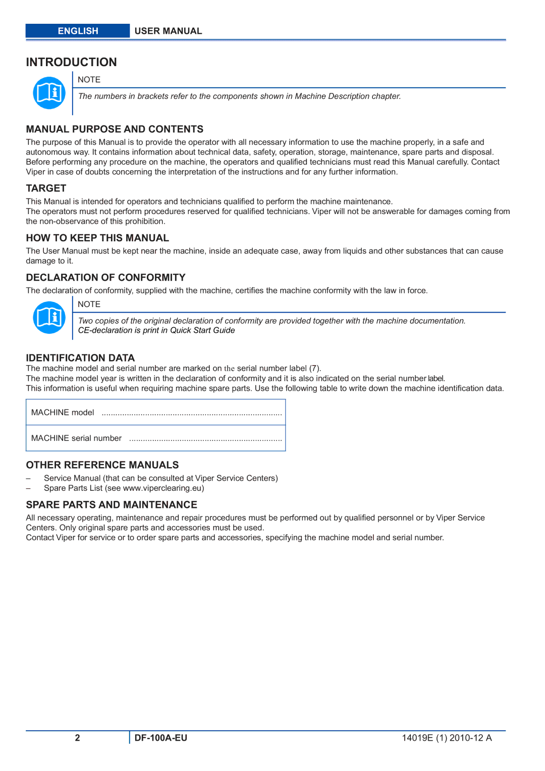 Viper DF-100A-EU user manual Introduction 