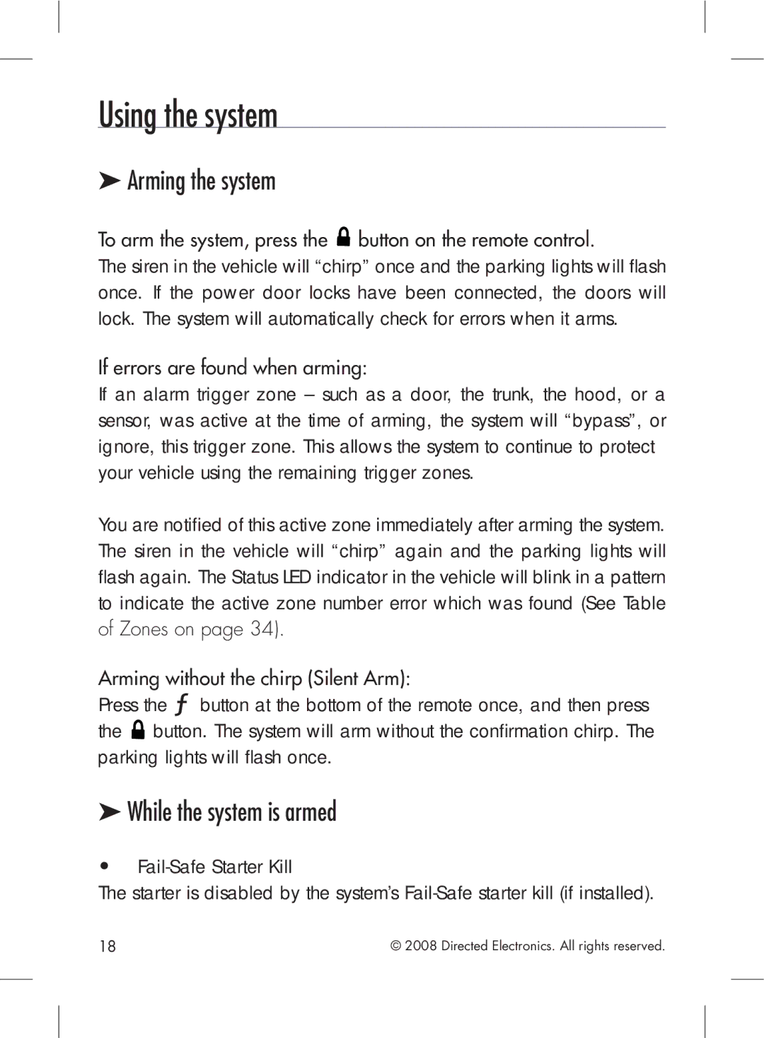 Viper G5102V manual Using the system, Arming the system, While the system is armed 