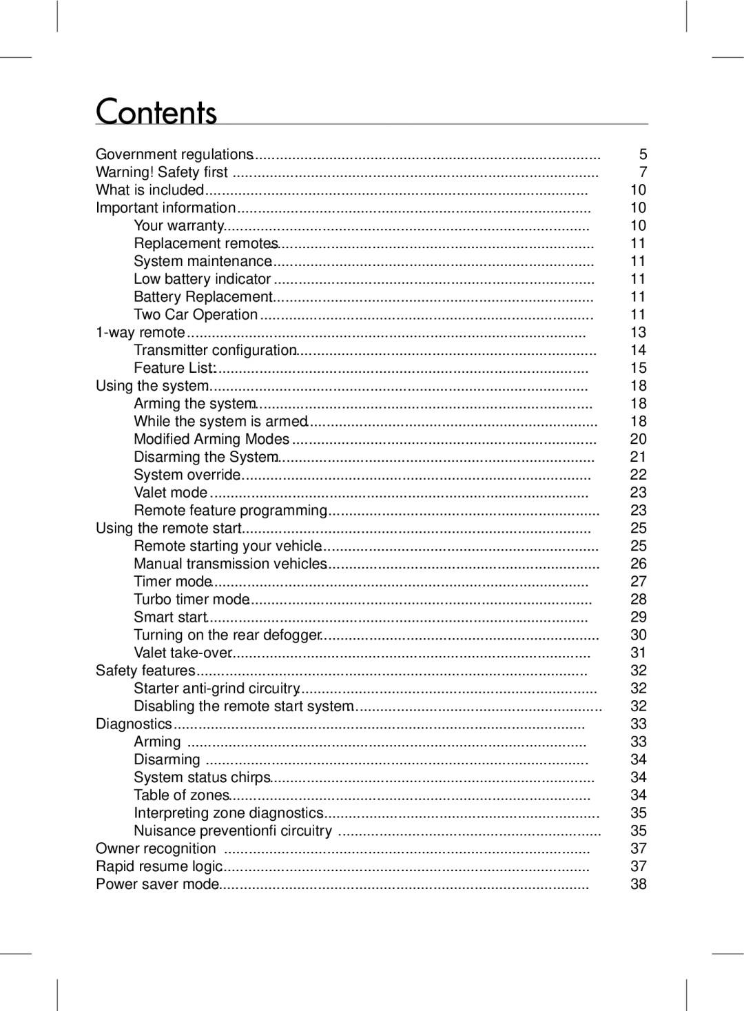 Viper G5102V manual Contents 