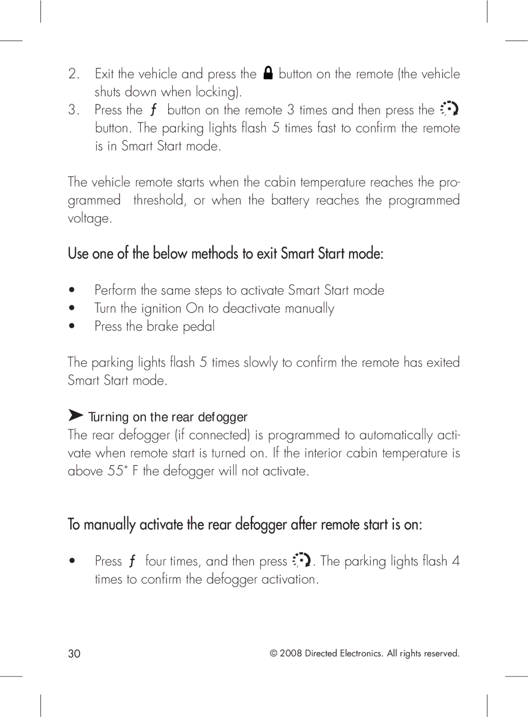 Viper G5102V manual Turning on the rear defogger, Use one of the below methods to exit Smart Start mode 