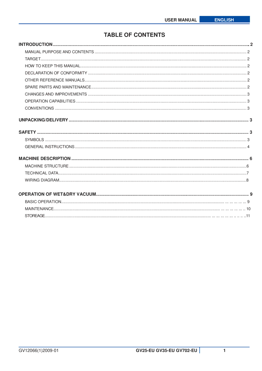 Viper GV25-EU, GV35-EU, GV702-EU user manual Table of Contents 