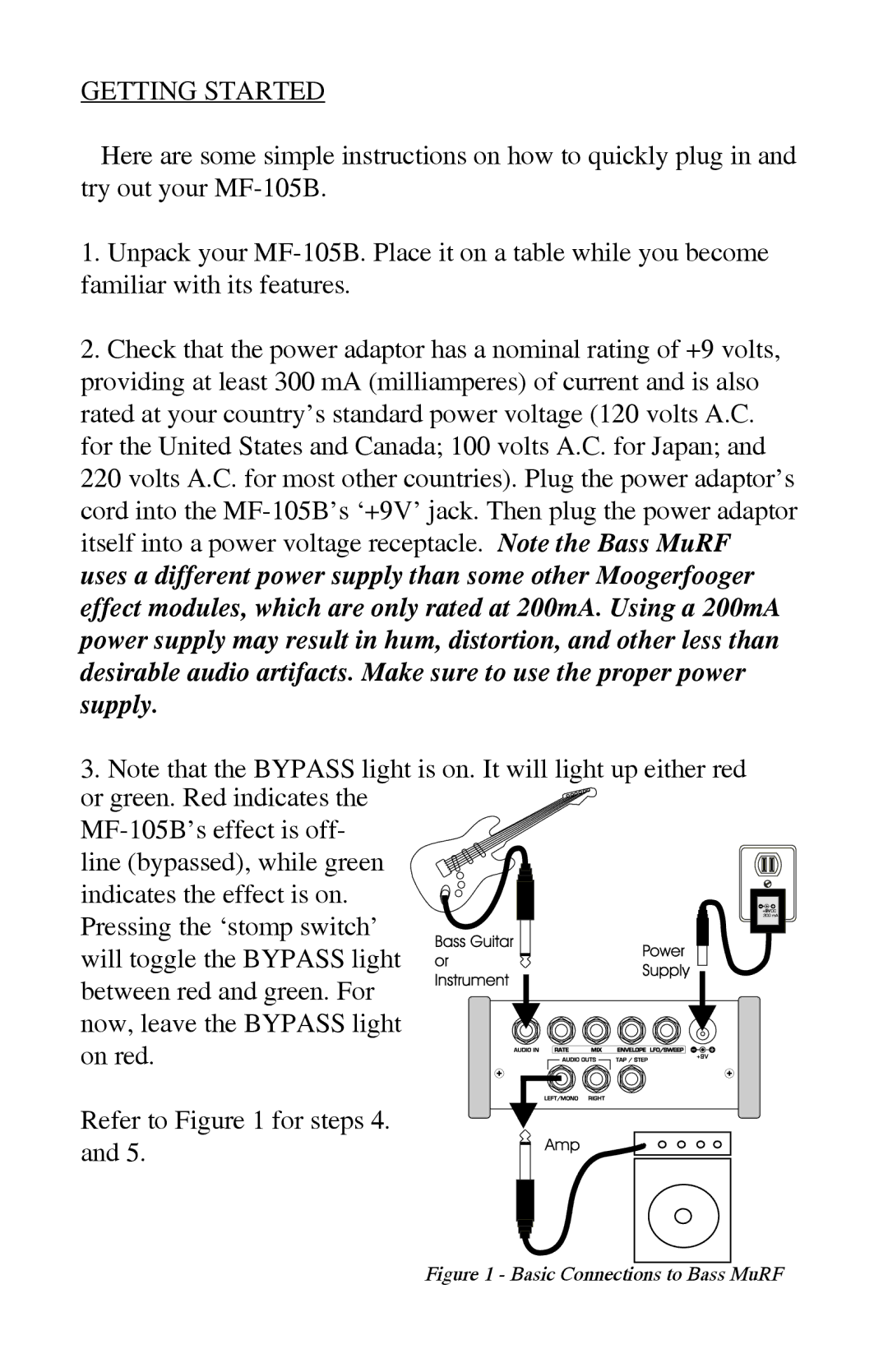 Viper MF-105B warranty Getting Started, Basic Connections to Bass MuRF 