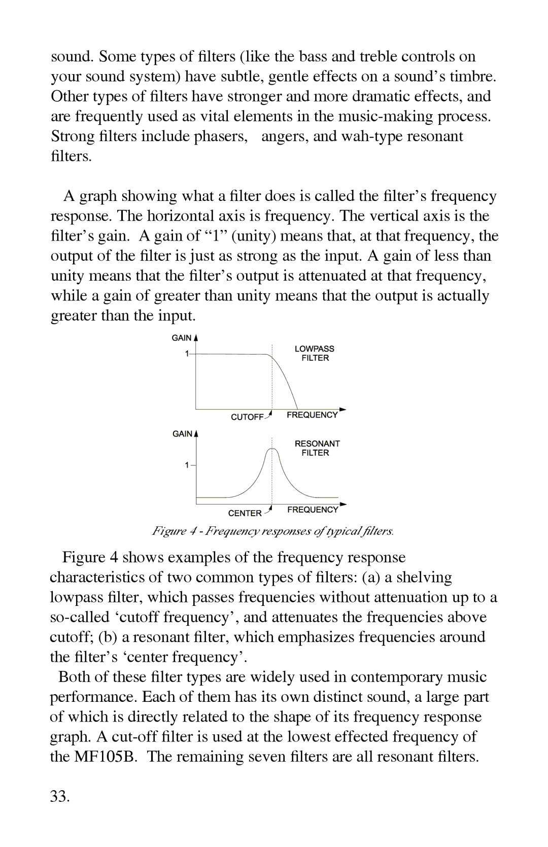 Viper MF-105B warranty Frequency responses of typical filters 