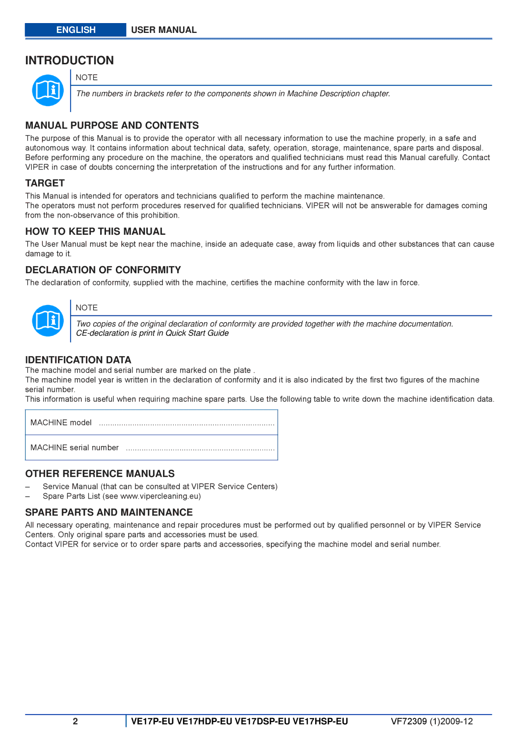 Viper VE 17P-EU, VE 17HDP-EU, VE 17DSP-EU, VE 17HSP-EU user manual Introduction 