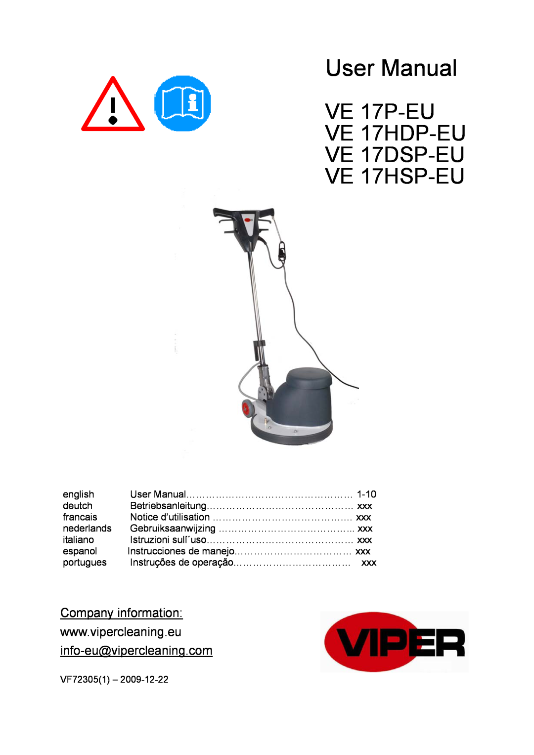 Viper user manual VE 17P-EU VE 17HDP-EU VE 17DSP-EU VE 17HSP-EU 
