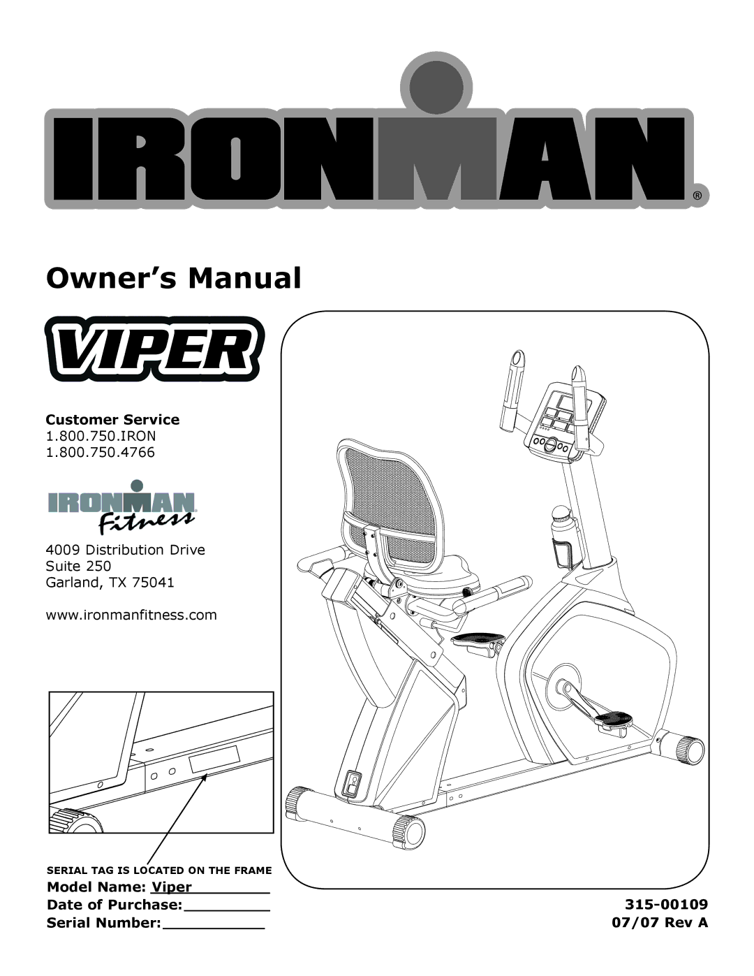 Viper Viper 315-00109 owner manual Customer Service 1.800.750.IRON 