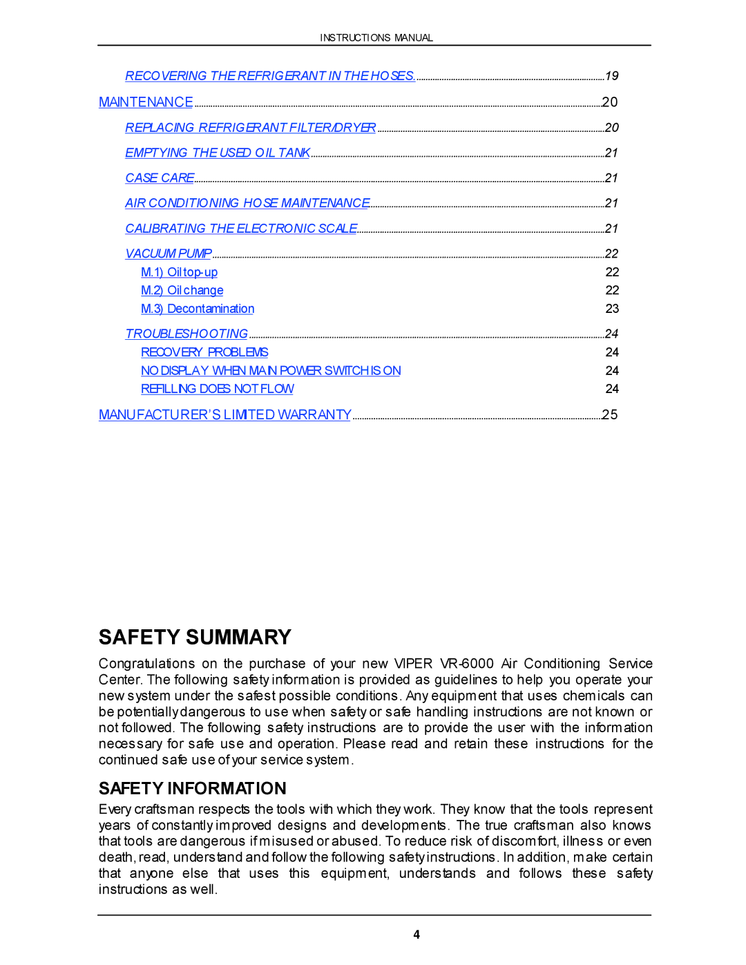 Viper VR-6000 owner manual Safety Summary, Safety Information 