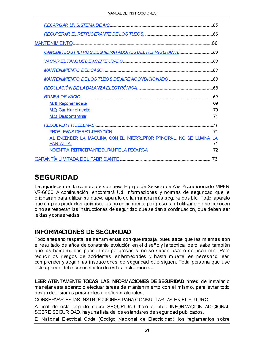 Viper VR-6000 owner manual Informaciones DE Seguridad 