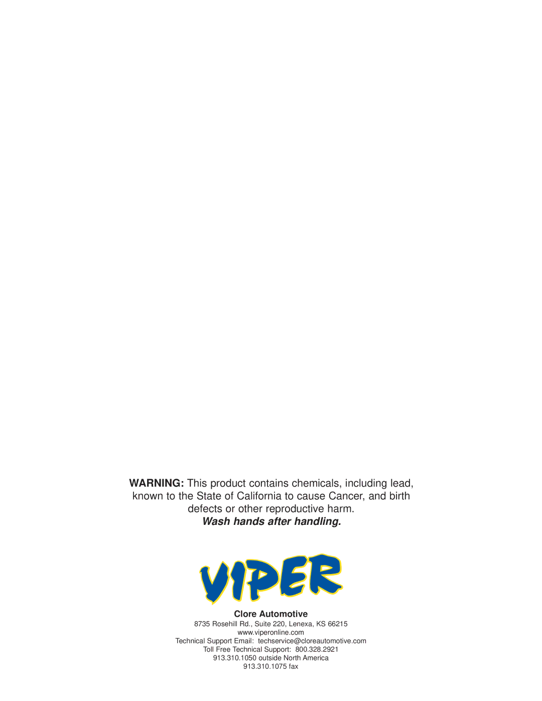 Viper VR-6000 owner manual Wash hands after handling 