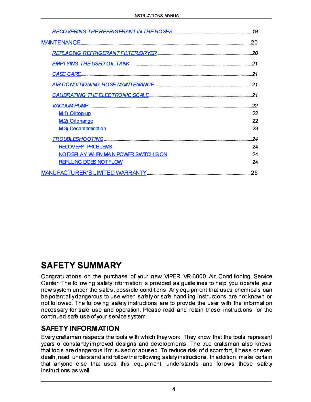 Viper VR-6000 owner manual Safety Summary, Safety Information 