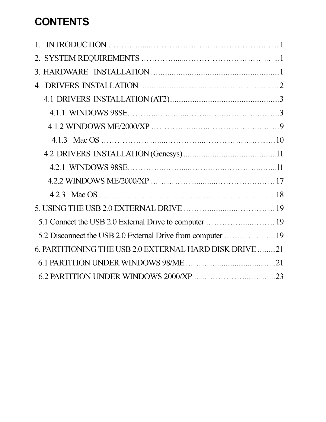 VIPowER USB 2.0 user manual Contents 