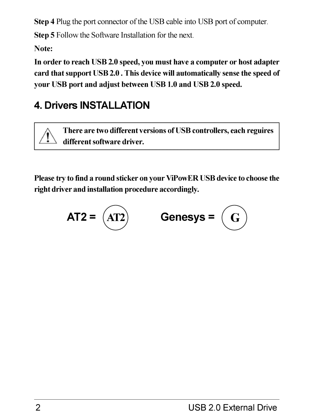 VIPowER USB 2.0 user manual AT2 = AT2 Genesys = G 