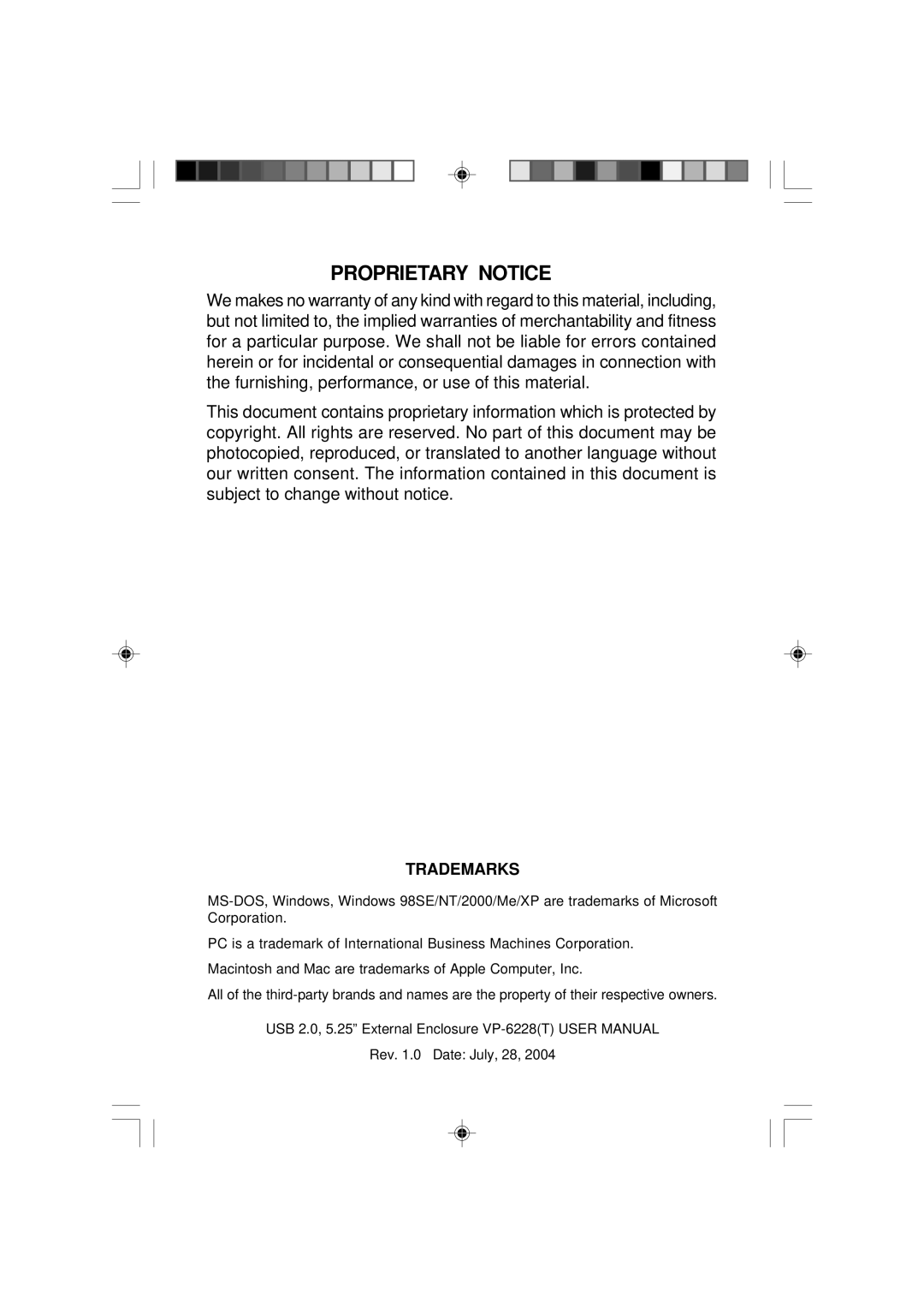 VIPowER VP-6228T user manual Proprietary Notice 