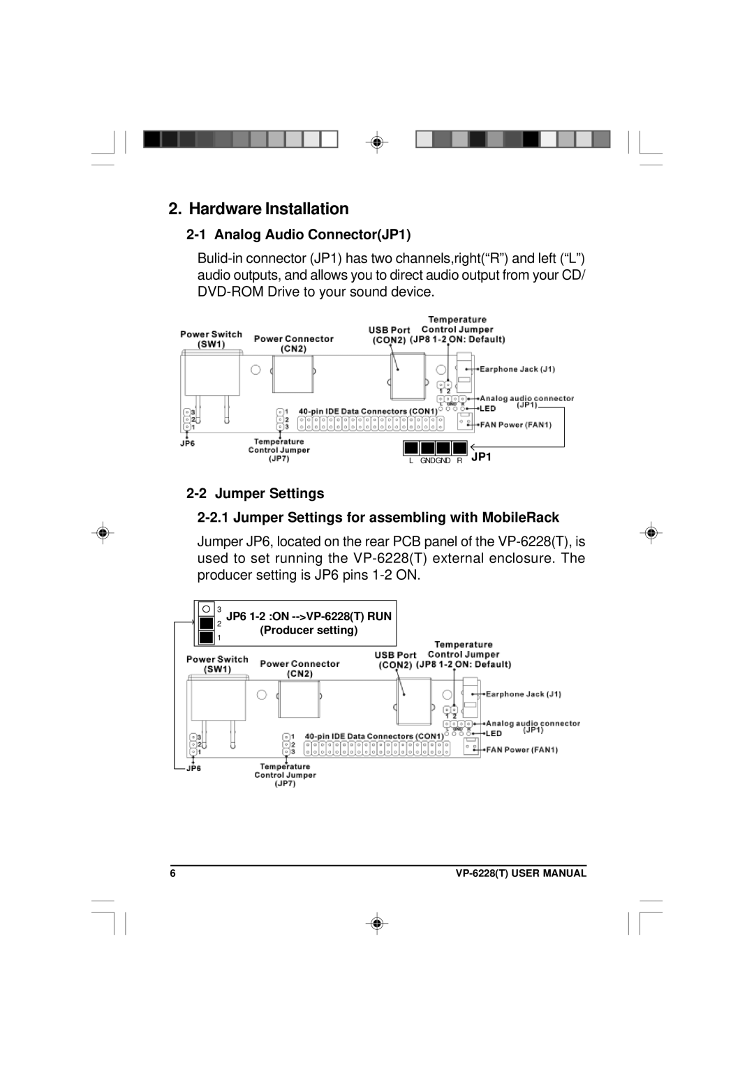 VIPowER VP-6228T user manual Hardware Installation, Analog Audio ConnectorJP1 