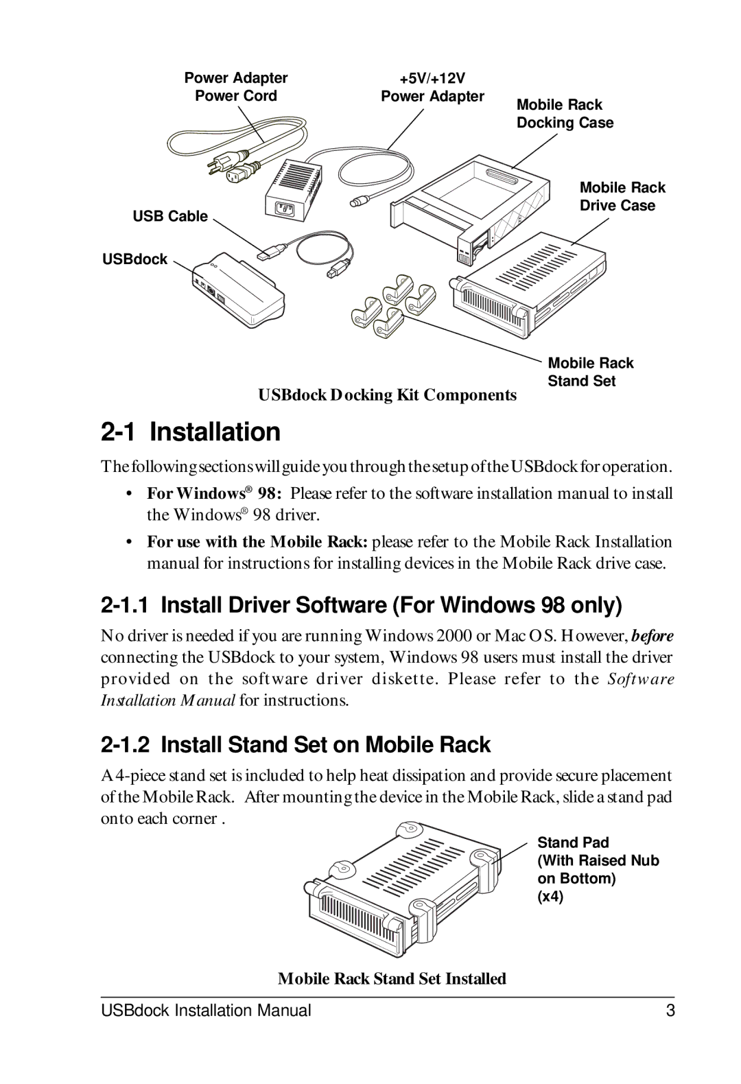 VIPowER VP-8058L Installation, Install Driver Software For Windows 98 only, Install Stand Set on Mobile Rack 