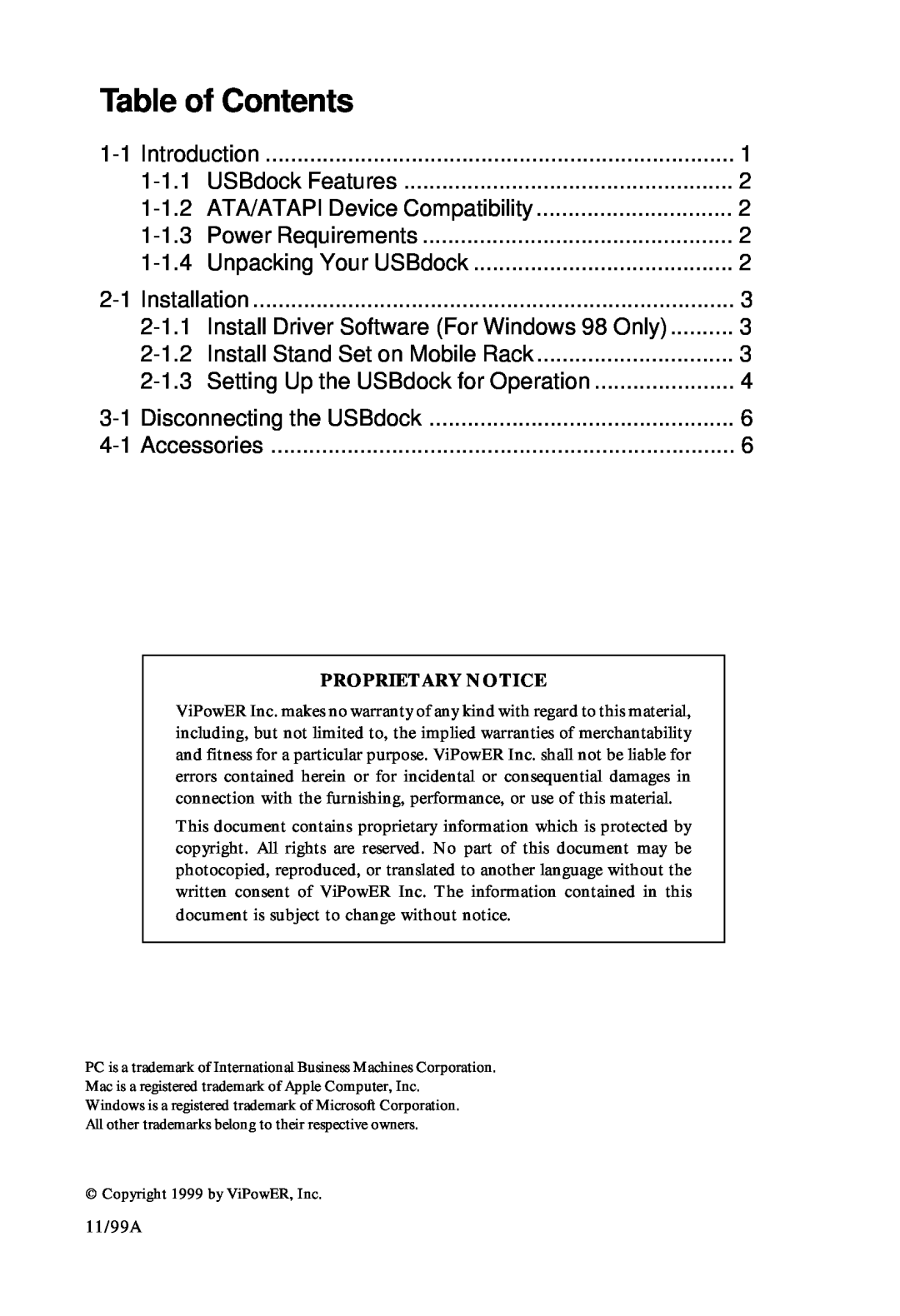VIPowER VP-8058L installation manual Table of Contents 