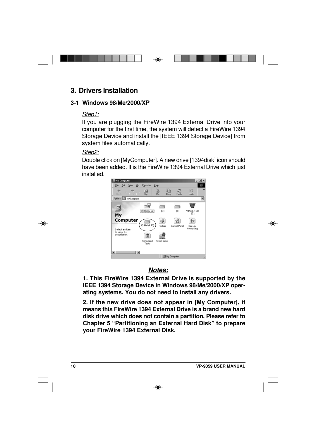 VIPowER VP-9059 user manual Drivers Installation, Windows 98/Me/2000/XP 