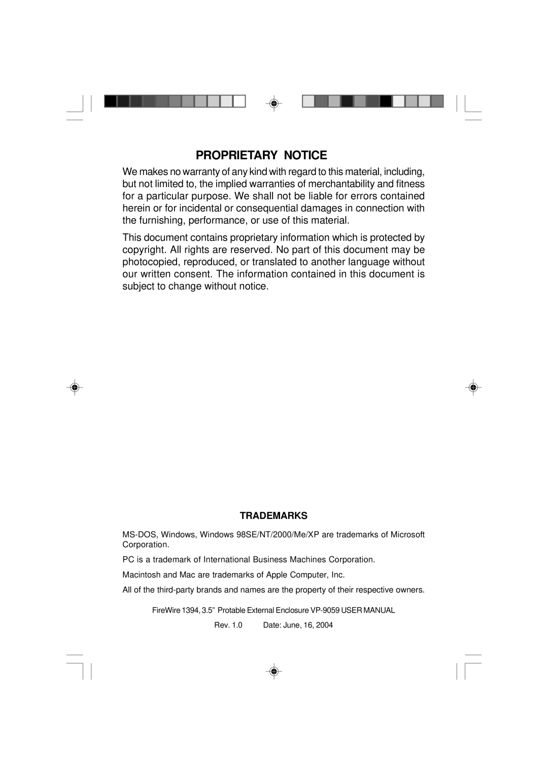 VIPowER VP-9059 user manual Proprietary Notice 