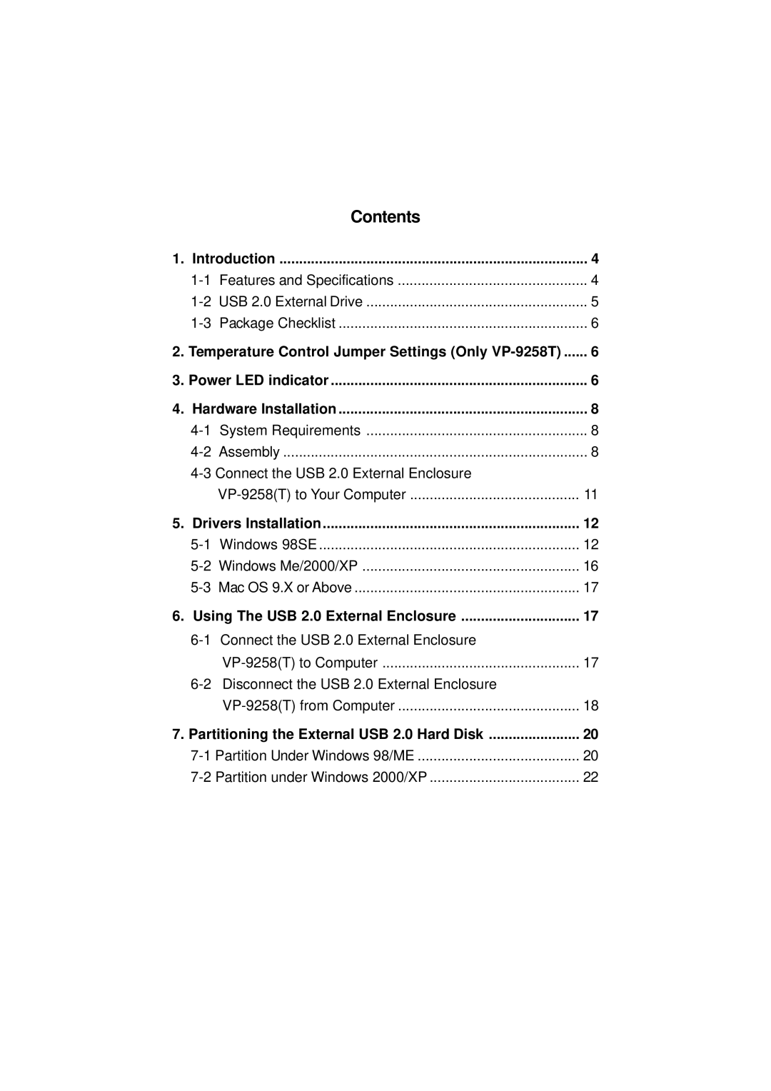 VIPowER VP-9258(T) user manual Contents 