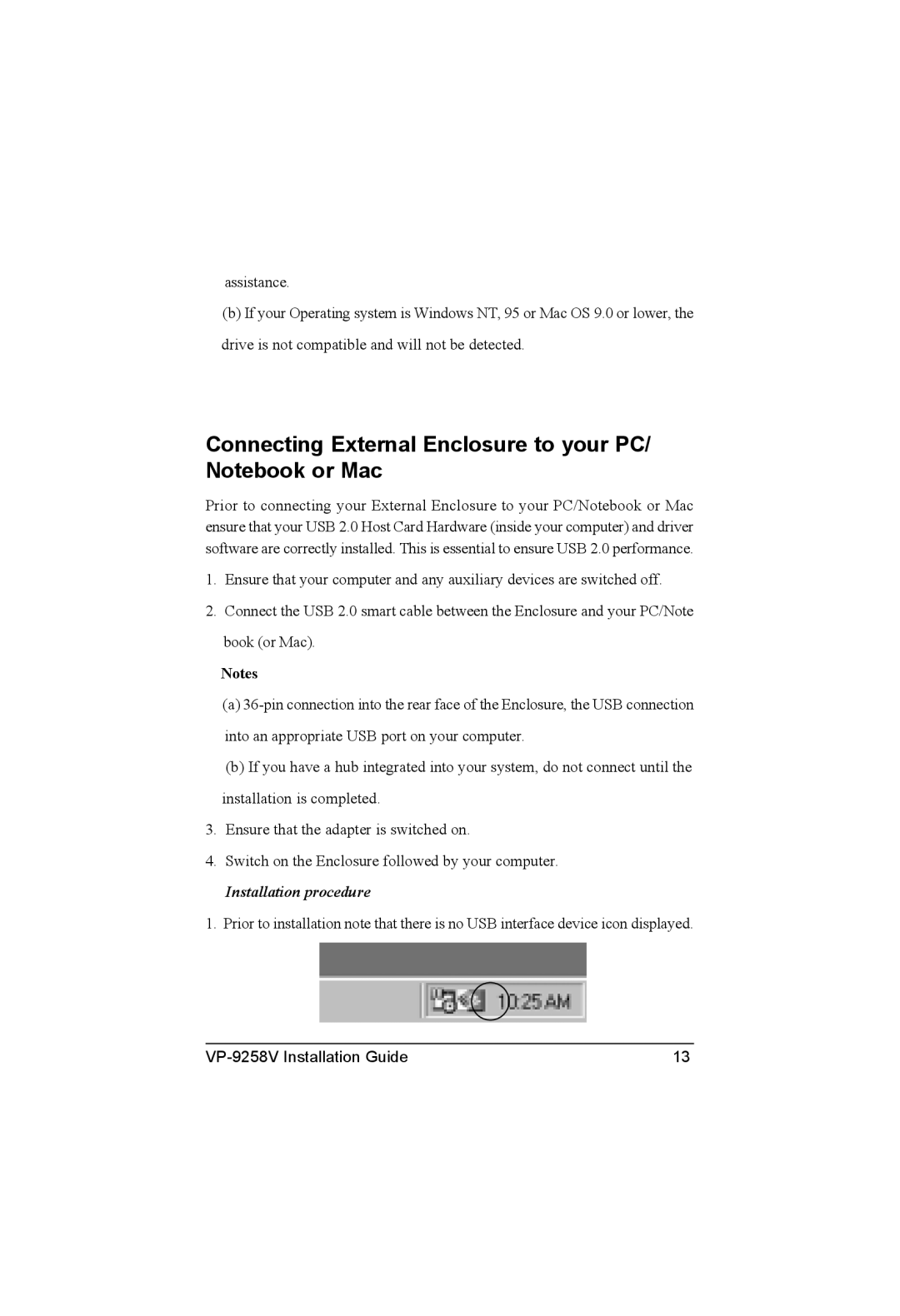 VIPowER VP-9258V manual Connecting External Enclosure to your PC/ Notebook or Mac, Installation procedure 