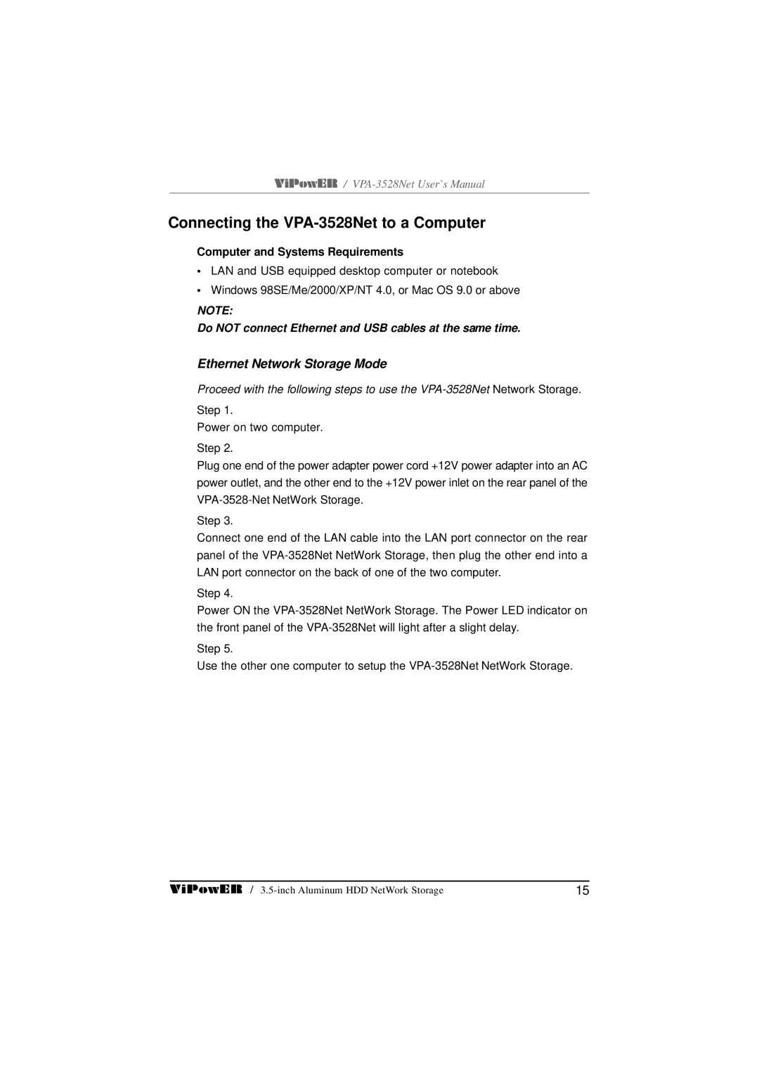 VIPowER user manual Connecting the VPA-3528Net to a Computer, Computer and Systems Requirements 