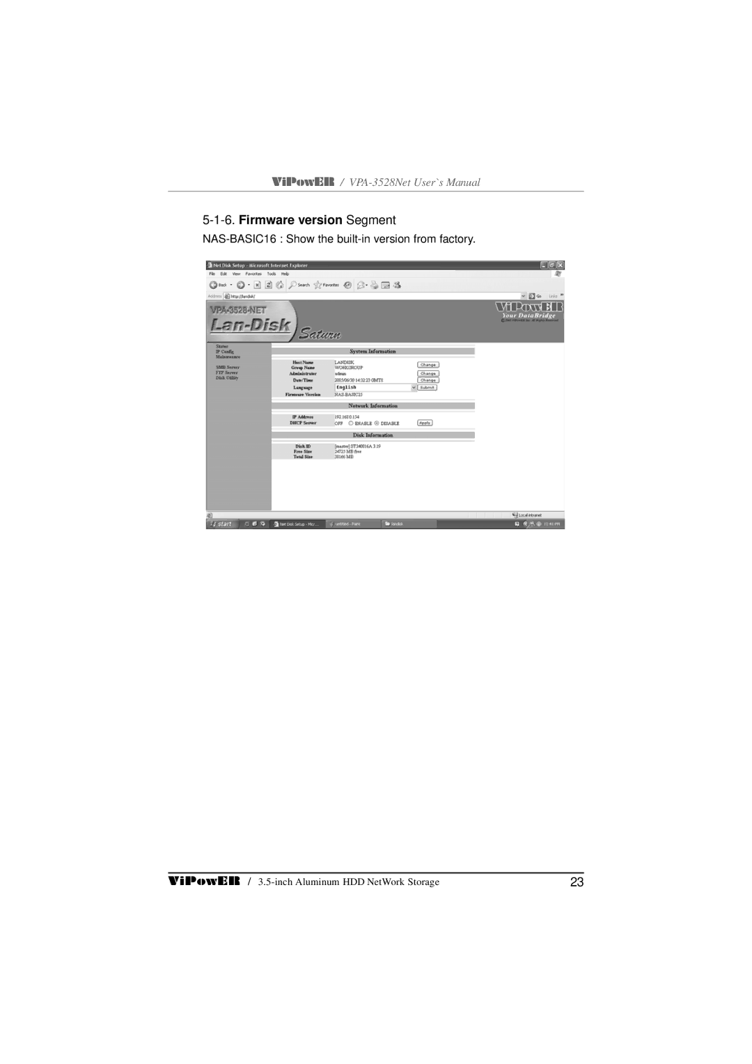 VIPowER VPA-3528Net user manual Firmware version Segment 