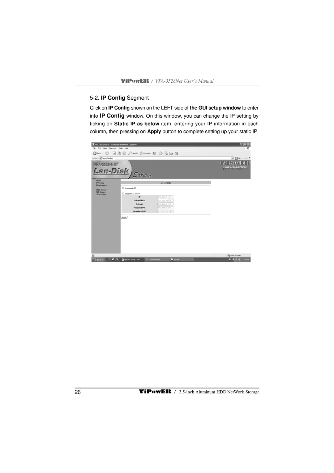 VIPowER VPA-3528Net user manual IP Config Segment 