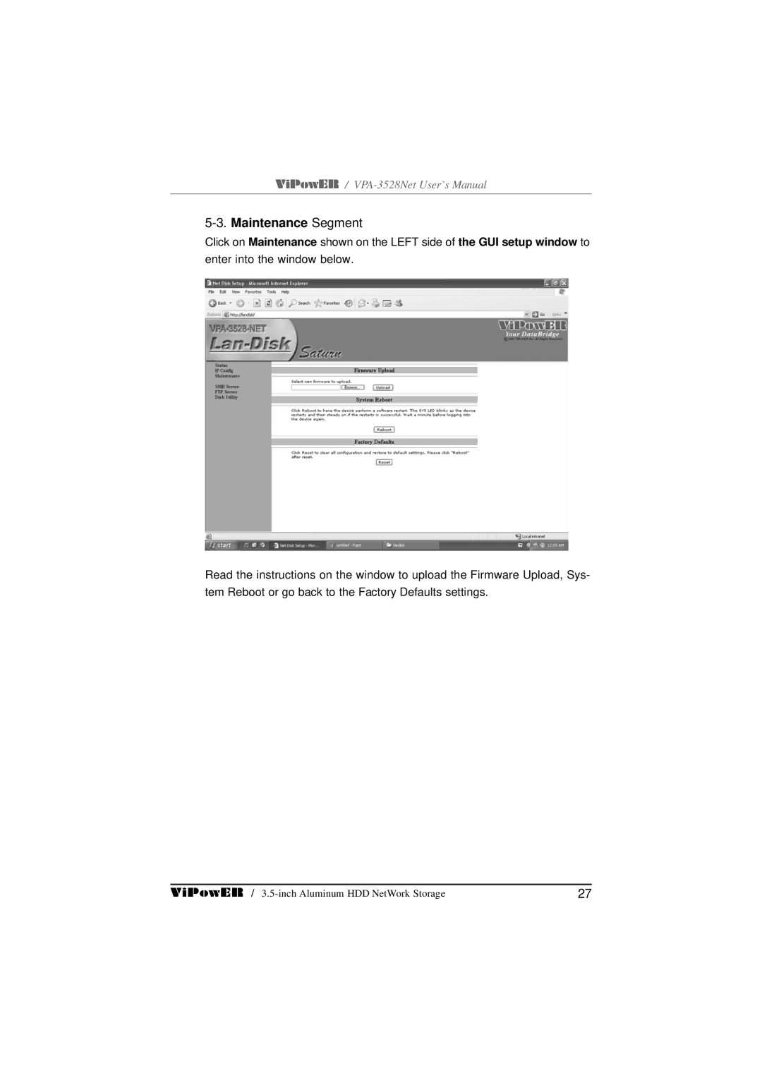 VIPowER VPA-3528Net user manual Maintenance Segment 