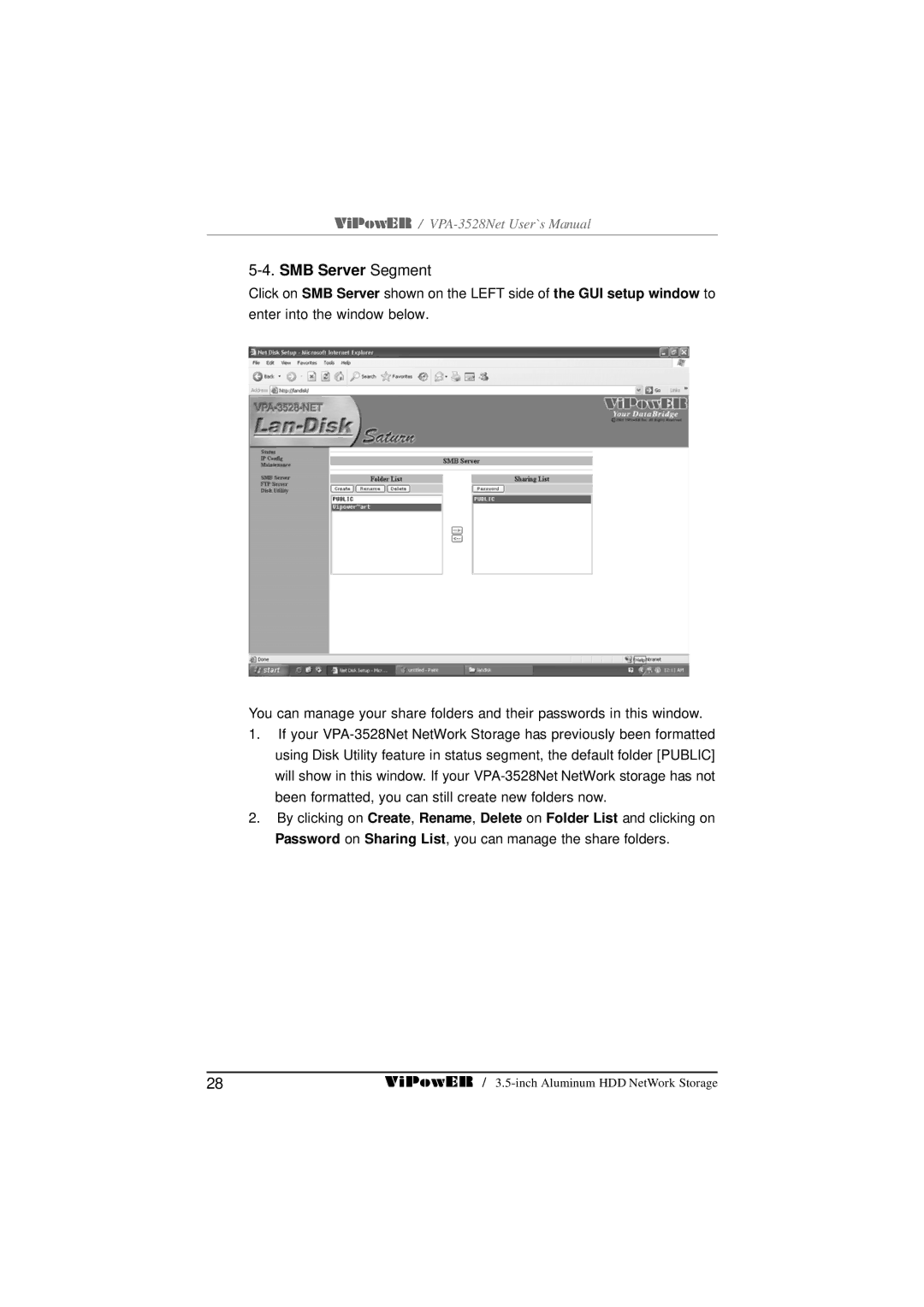 VIPowER VPA-3528Net user manual SMB Server Segment 