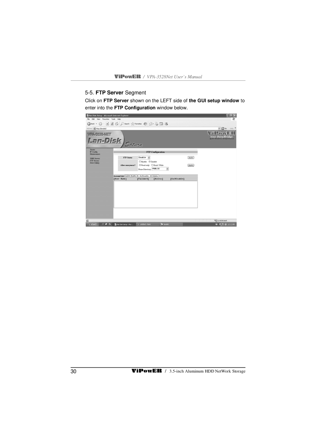 VIPowER VPA-3528Net user manual FTP Server Segment 