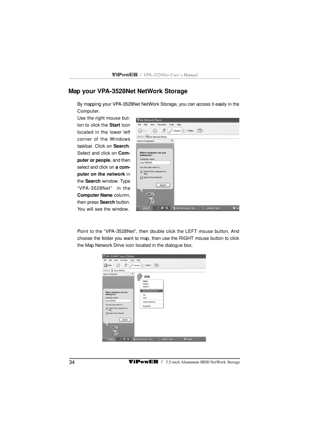 VIPowER user manual Map your VPA-3528Net NetWork Storage, Puter on the network 