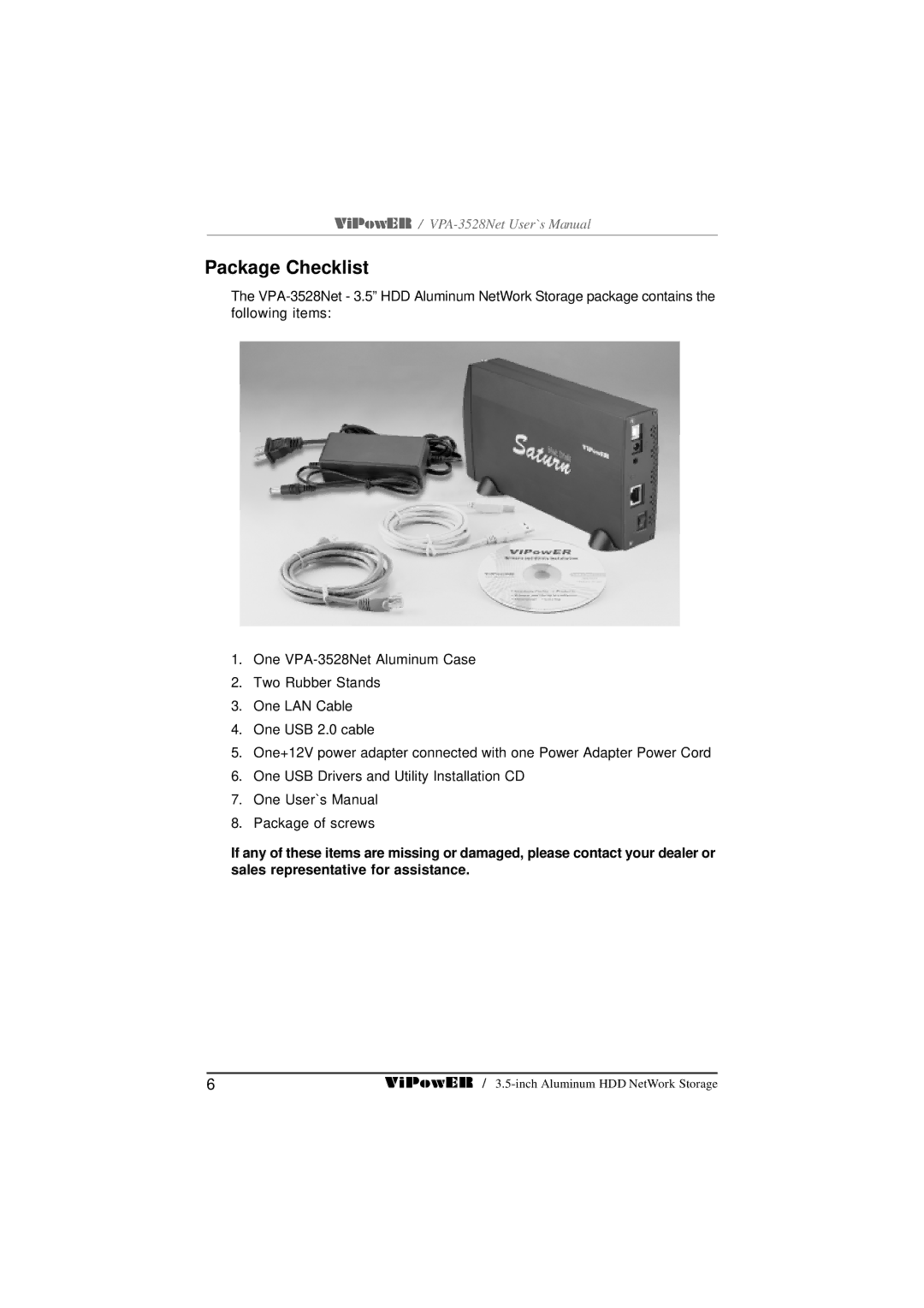 VIPowER VPA-3528Net user manual Package Checklist 