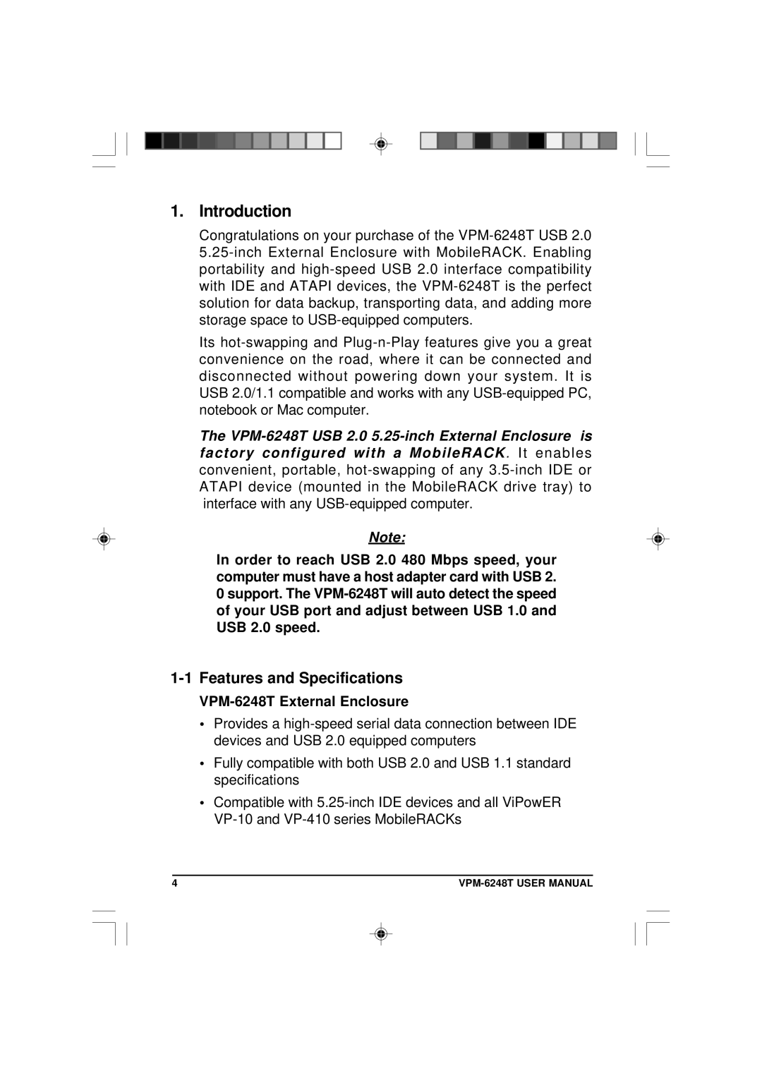 VIPowER user manual Introduction, Features and Specifications, VPM-6248T External Enclosure 