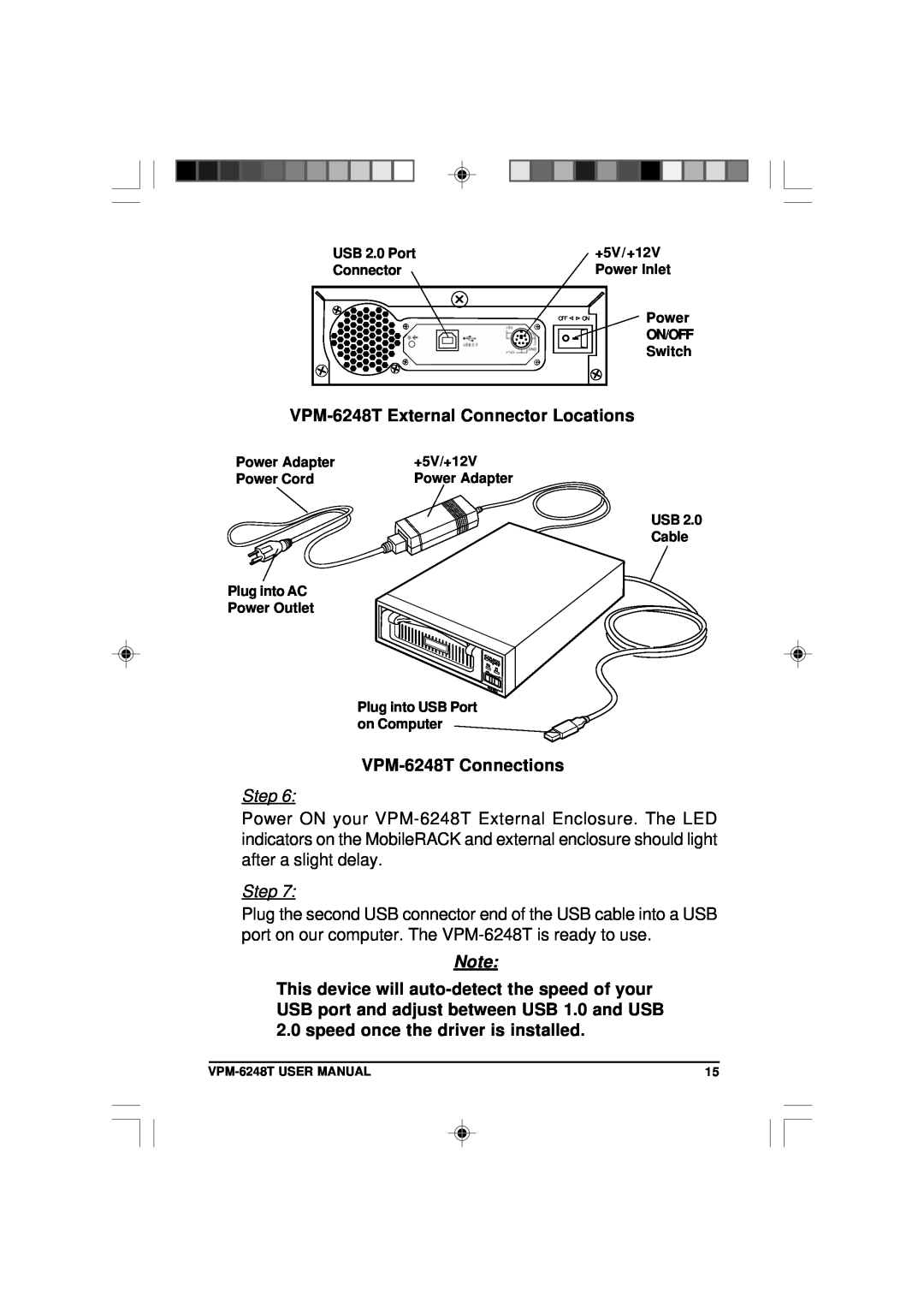 VIPowER user manual VPM-6248T External Connector Locations, VPM-6248T Connections, Step 