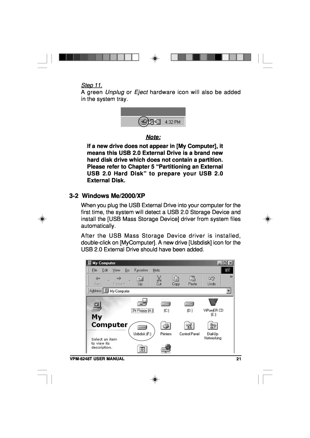 VIPowER VPM-6248T user manual Windows Me/2000/XP, Step 