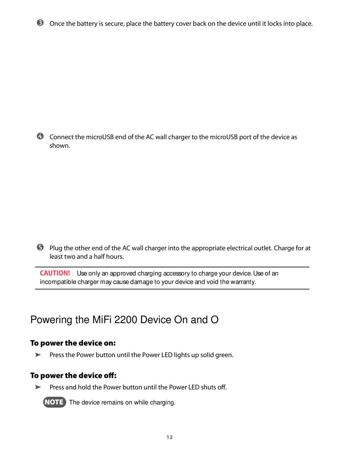 Virgin Mobile manual Powering the MiFi 2200 Device On and Off 