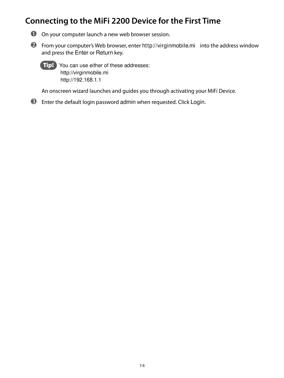 Virgin Mobile manual Connecting to the MiFi 2200 Device for the First Time 