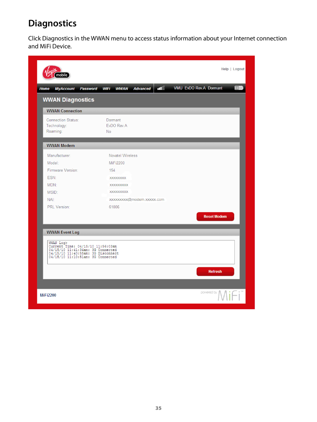 Virgin Mobile 2200 manual Diagnostics 